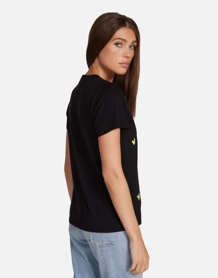 Women039s Croft Neon Peace Love Butterflies Black Lauren Moshi Short Sleeve