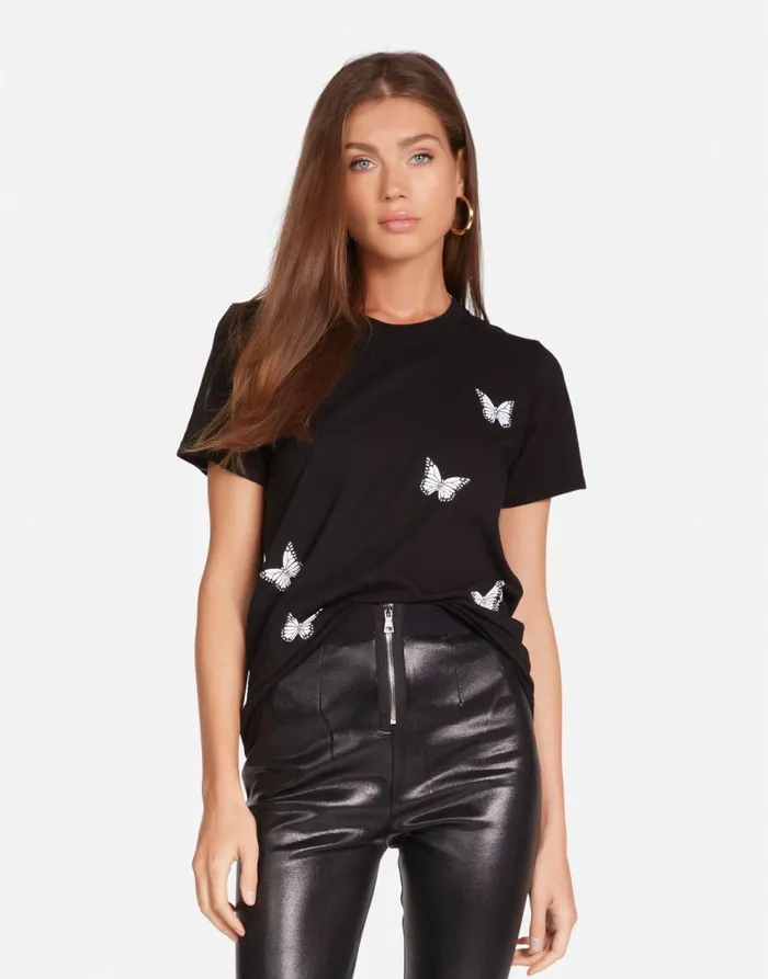 Women039s Croft Optimist Butterflies Black Lauren Moshi Short Sleeve