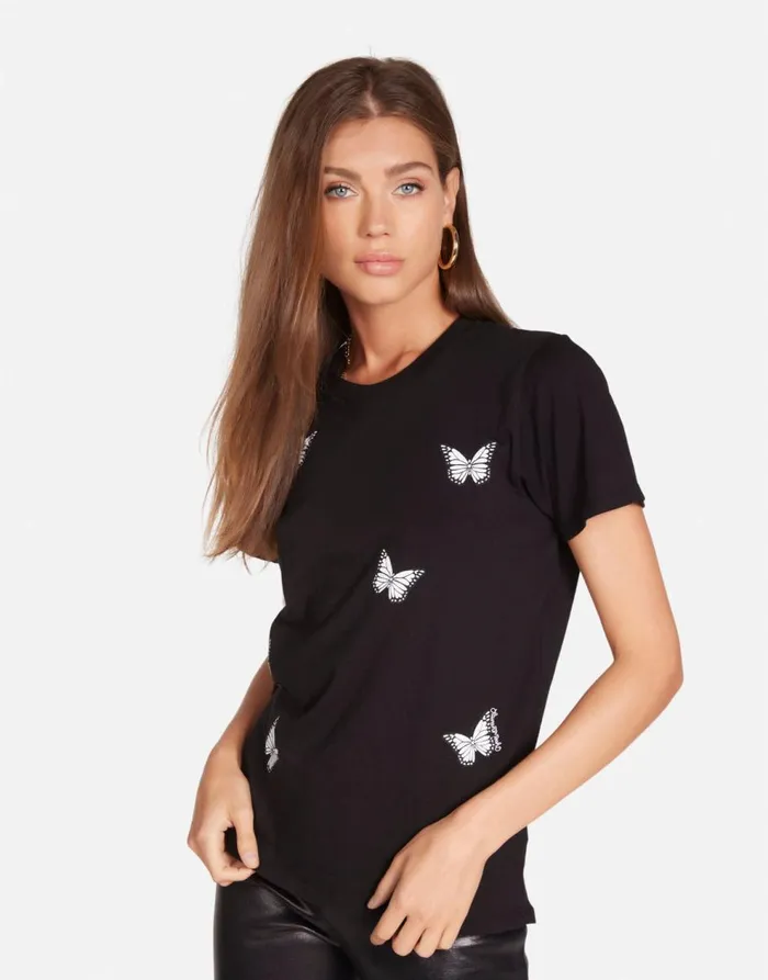 Women039s Croft Optimist Butterflies Black Lauren Moshi Short Sleeve