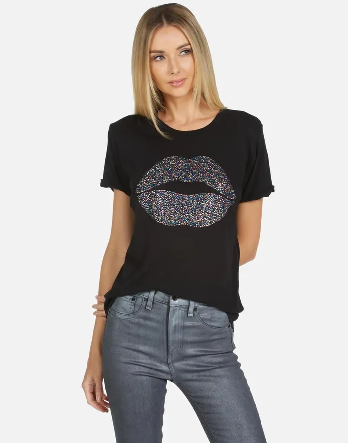 Women039s Edda Crystal Sprinkle Lip Black Lauren Moshi Short Sleeve