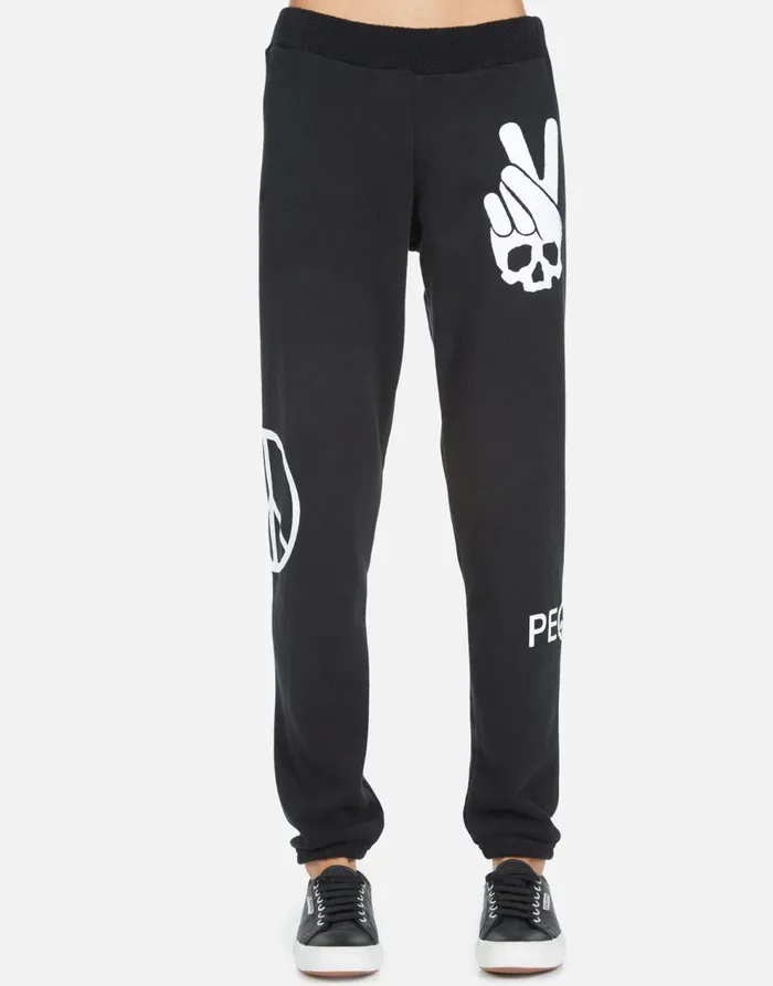 Women039s Gia Skull Peace Hand Black Lauren Moshi Long Sweatpants