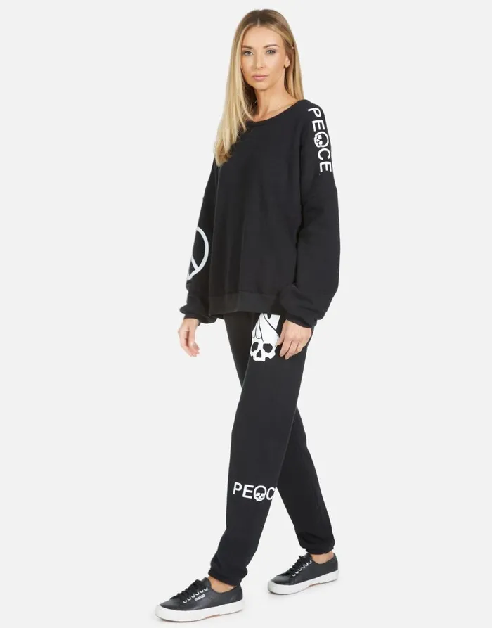 Women039s Gia Skull Peace Hand Black Lauren Moshi Long Sweatpants