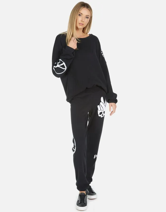 Women039s Gia Skull Peace Hand Black Lauren Moshi Long Sweatpants