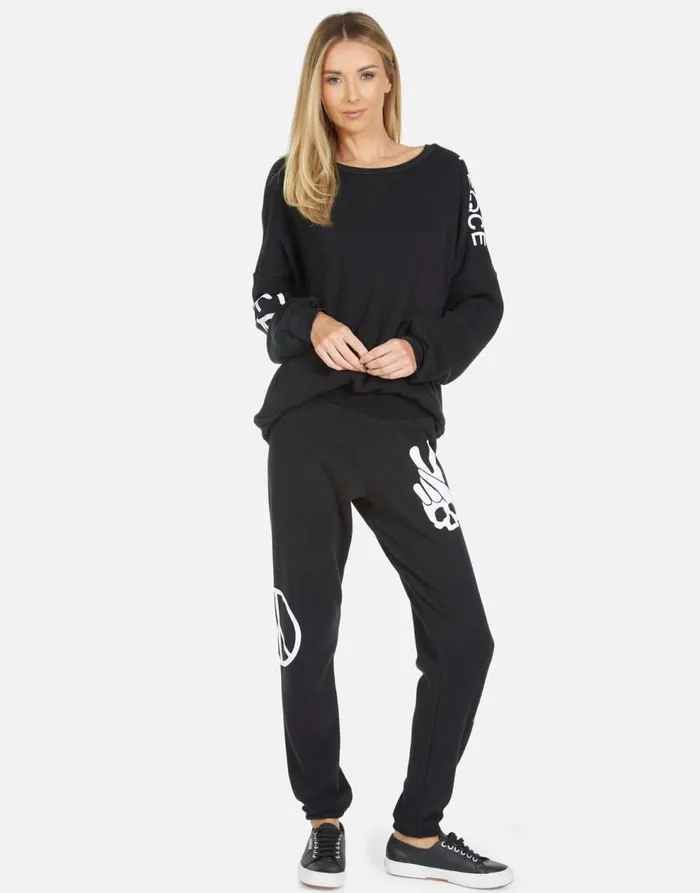 Women039s Gia Skull Peace Hand Black Lauren Moshi Long Sweatpants