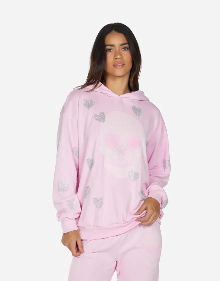 Women039s Harmony Crystal Pink Peace Love Skull Peony Pink Lauren Moshi Hoodies