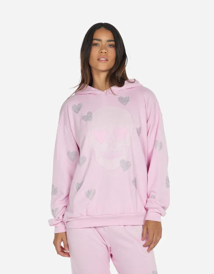Women039s Harmony Crystal Pink Peace Love Skull Peony Pink Lauren Moshi Hoodies