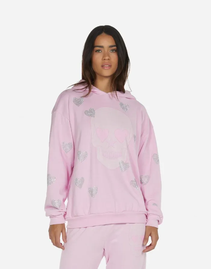 Women039s Harmony Crystal Pink Peace Love Skull Peony Pink Lauren Moshi Hoodies