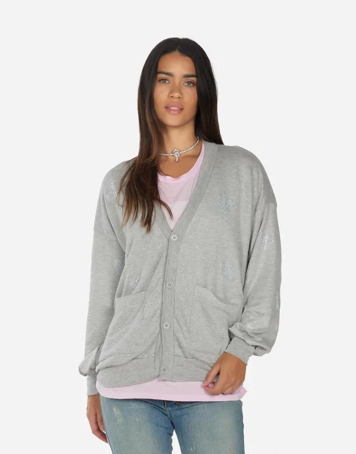 Women039s Jamila Crystal Hearts Heather Grey Lauren Moshi Sweaters and Knits