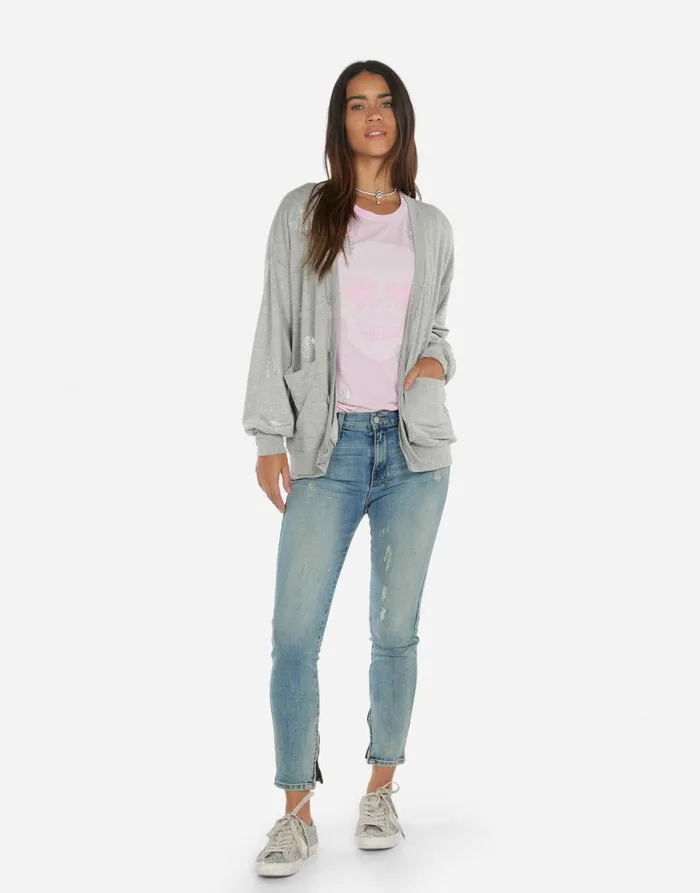 Women039s Jamila Crystal Hearts Heather Grey Lauren Moshi Sweaters and Knits