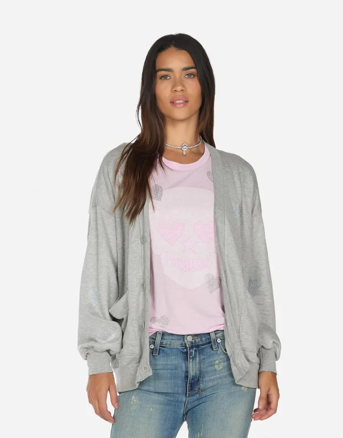 Women039s Jamila Crystal Hearts Heather Grey Lauren Moshi Sweaters and Knits