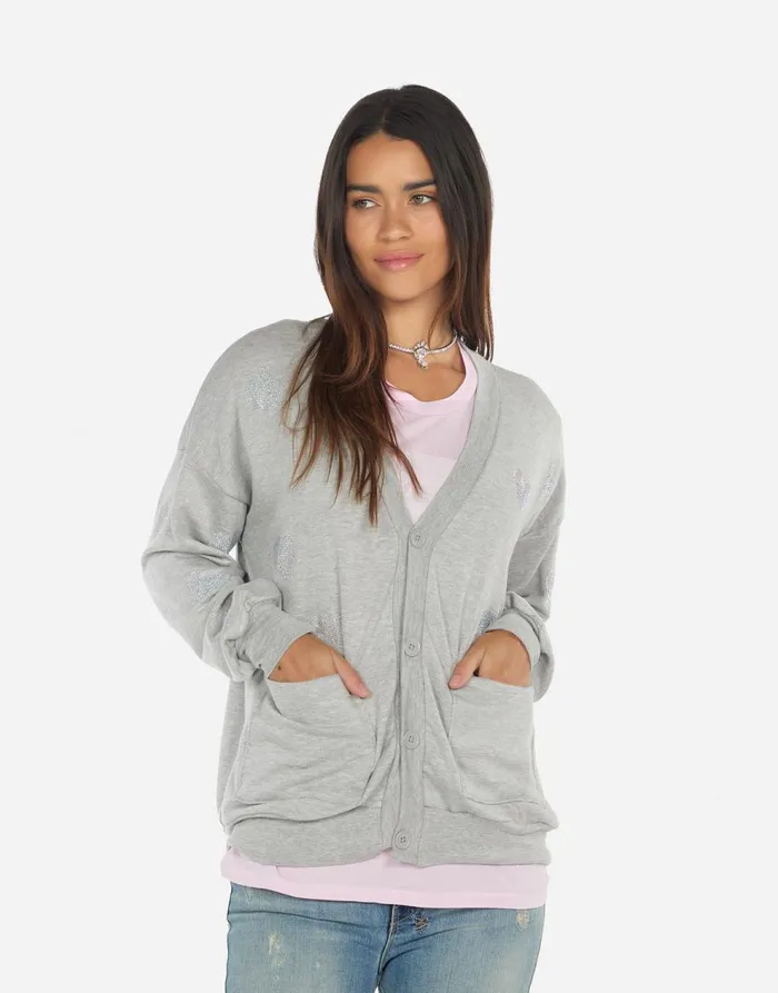 Women039s Jamila Crystal Hearts Heather Grey Lauren Moshi Sweaters and Knits