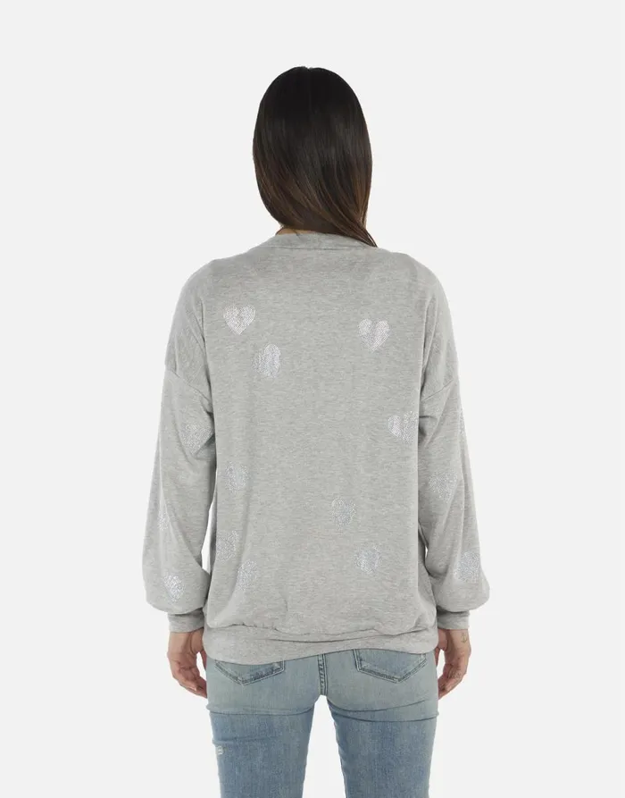 Women039s Jamila Crystal Hearts Heather Grey Lauren Moshi Sweaters and Knits