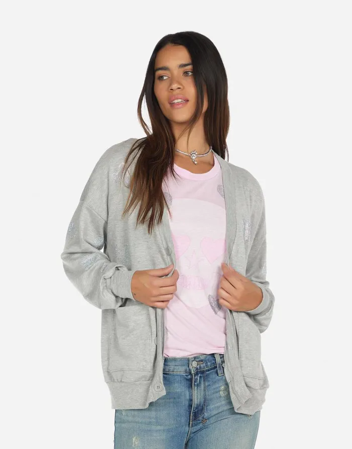 Women039s Jamila Crystal Hearts Heather Grey Lauren Moshi Sweaters and Knits