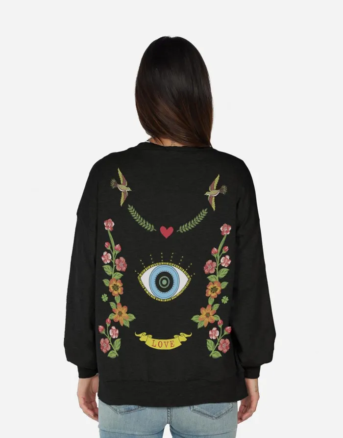 Women039s Jamila Floral Eye Love Black Lauren Moshi Sweaters and Knits