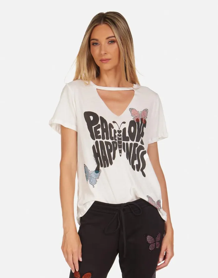 Women039s Jhene Crystal Love Butterfly Milk Lauren Moshi Short Sleeve
