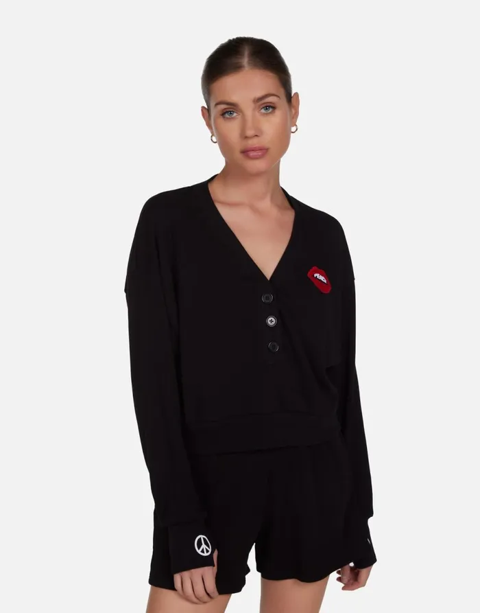 Women039s Kathryn Peace Lip Patch Black Lauren Moshi Sweaters and Knits