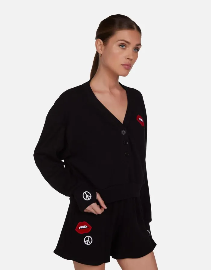 Women039s Kathryn Peace Lip Patch Black Lauren Moshi Sweaters and Knits