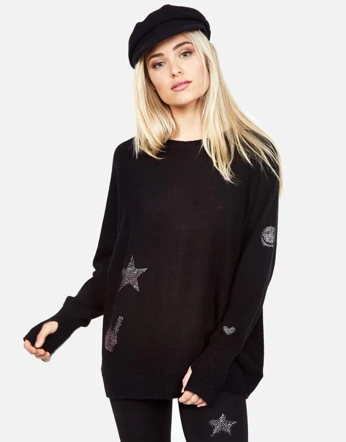 Women039s Ladona Crystal Elements Black Lauren Moshi Sweaters and Knits
