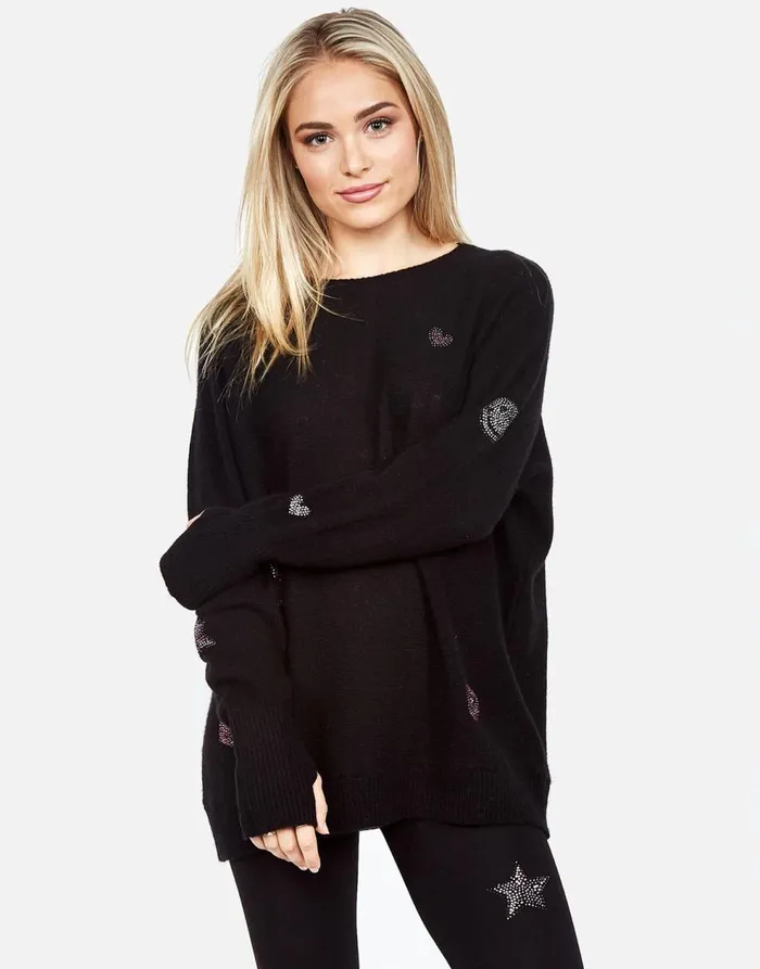 Women039s Ladona Crystal Elements Black Lauren Moshi Sweaters and Knits