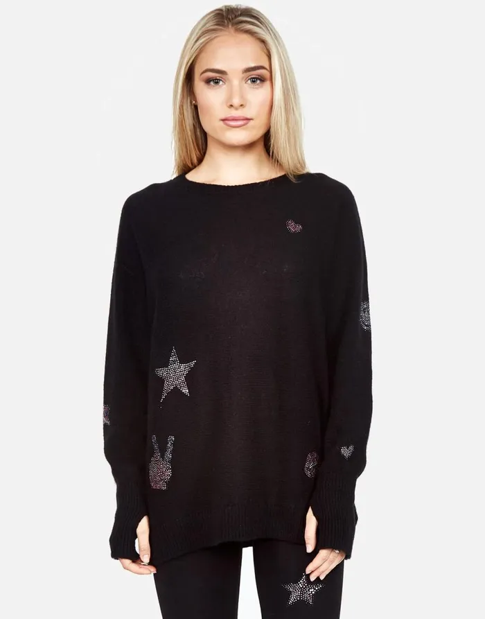 Women039s Ladona Crystal Elements Black Lauren Moshi Sweaters and Knits