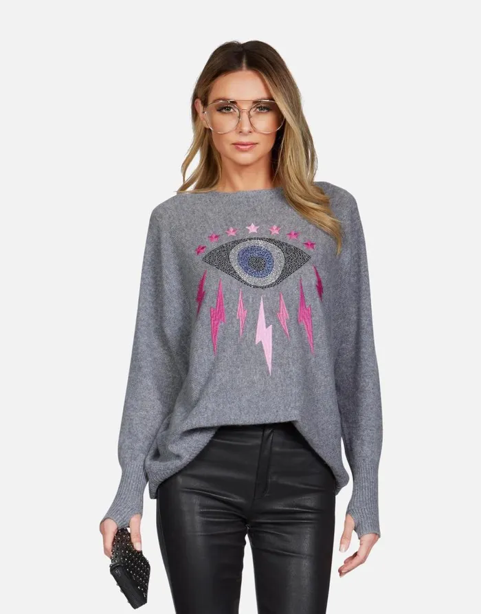 Women039s Ladona Electric Evil Eye Charcoal Lauren Moshi Long Sleeve