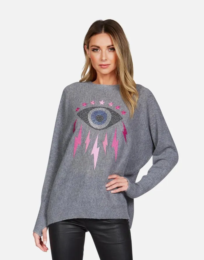 Women039s Ladona Electric Evil Eye Charcoal Lauren Moshi Long Sleeve