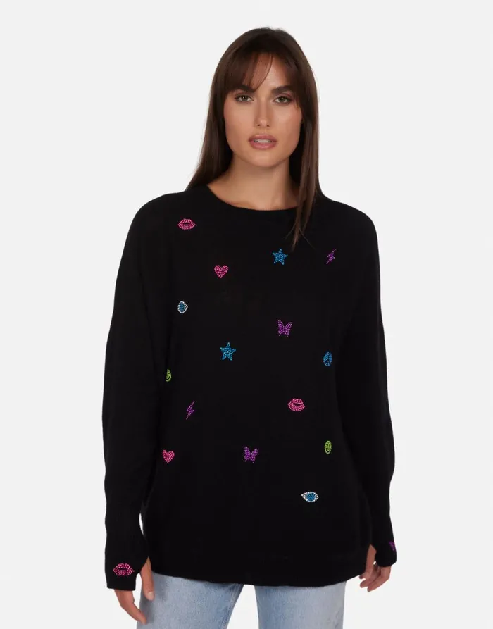 Women039s Ladona Neon Stud Elements Black Lauren Moshi Sweaters and Knits