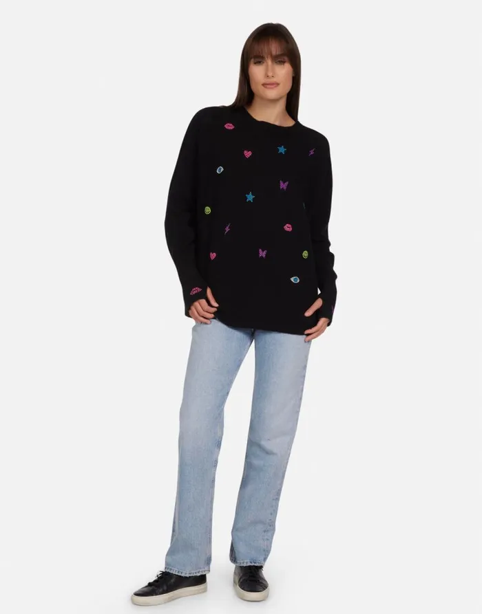 Women039s Ladona Neon Stud Elements Black Lauren Moshi Sweaters and Knits