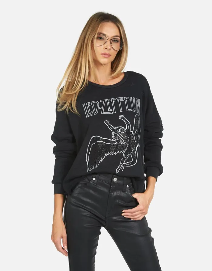 Women039s Lee Led Zeppelin Outline Black Lauren Moshi Long Sleeve