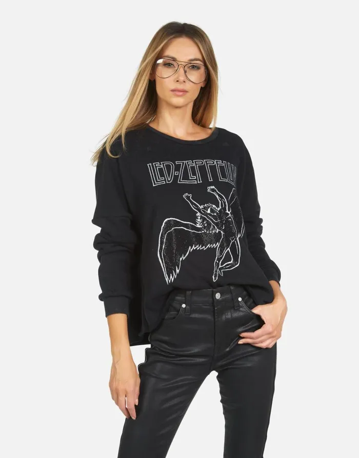 Women039s Lee Led Zeppelin Outline Black Lauren Moshi Long Sleeve
