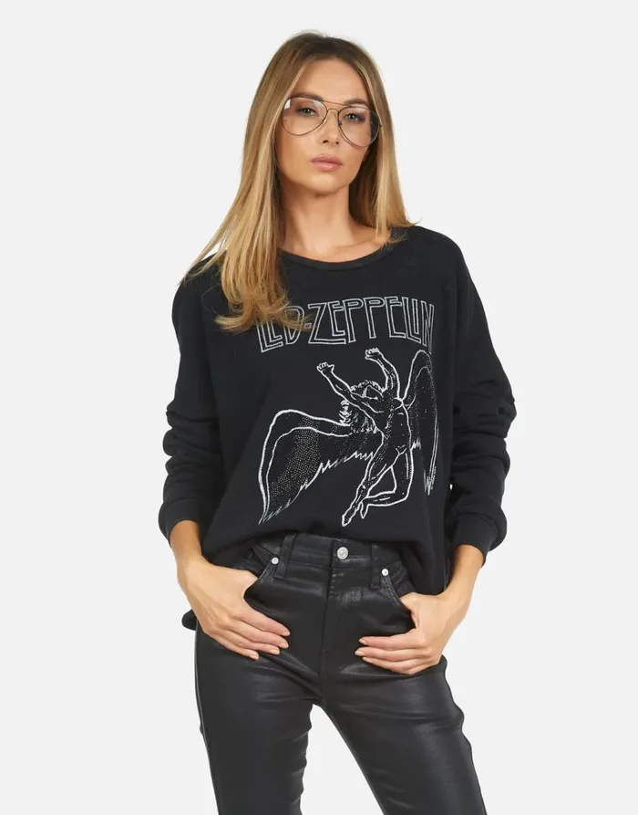 Women039s Lee Led Zeppelin Outline Black Lauren Moshi Long Sleeve