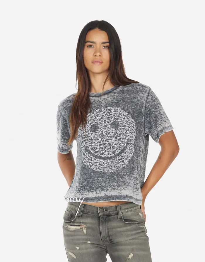 Women039s Linnea Positive Happyface Black Burnout Lauren Moshi Short Sleeve