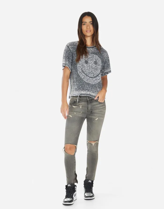 Women039s Linnea Positive Happyface Black Burnout Lauren Moshi Short Sleeve