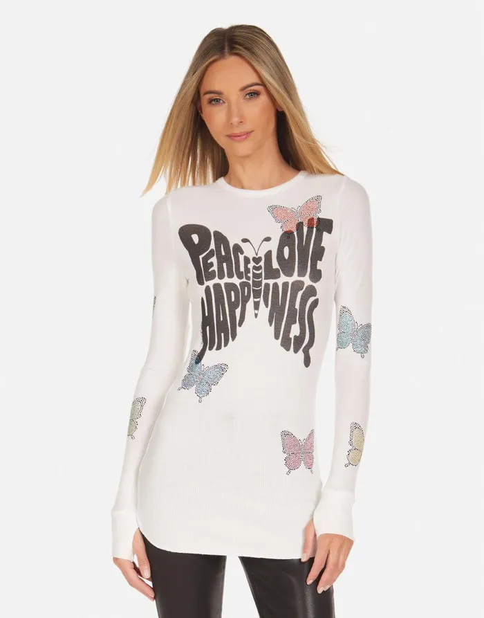 Women039s McKinley Crystal Love Butterfly Milk Lauren Moshi Long Sleeve