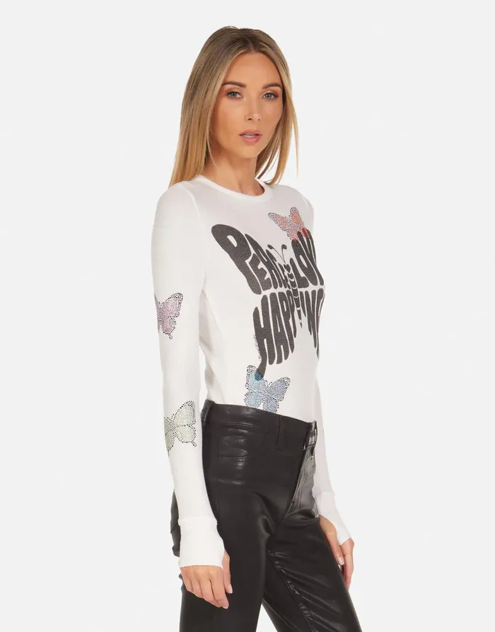 Women039s McKinley Crystal Love Butterfly Milk Lauren Moshi Long Sleeve