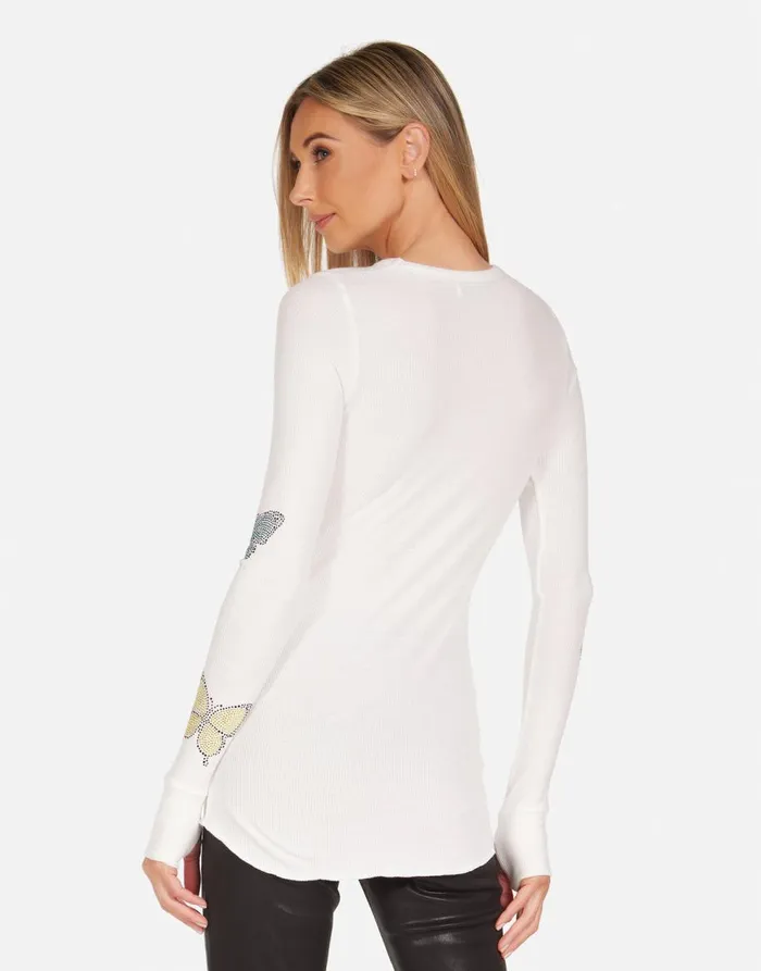 Women039s McKinley Crystal Love Butterfly Milk Lauren Moshi Long Sleeve