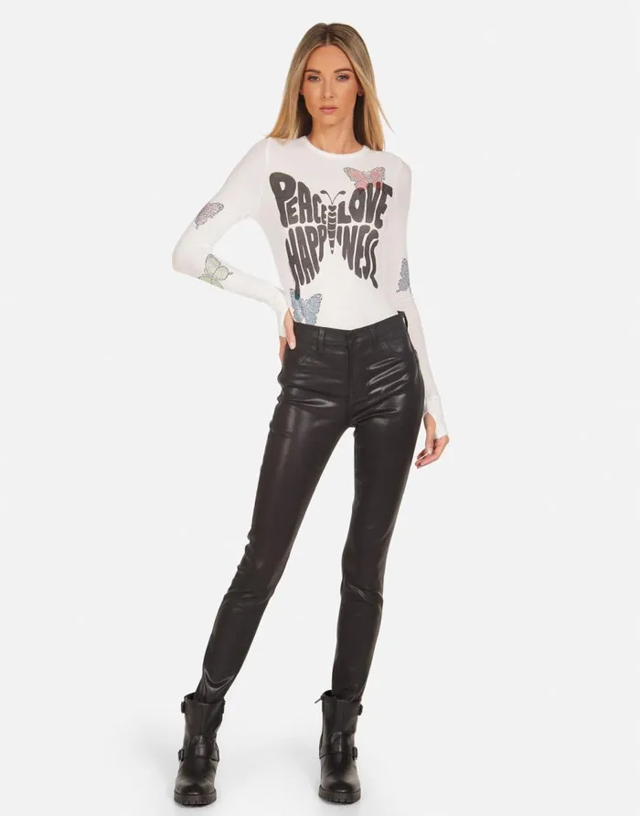 Women039s McKinley Crystal Love Butterfly Milk Lauren Moshi Long Sleeve