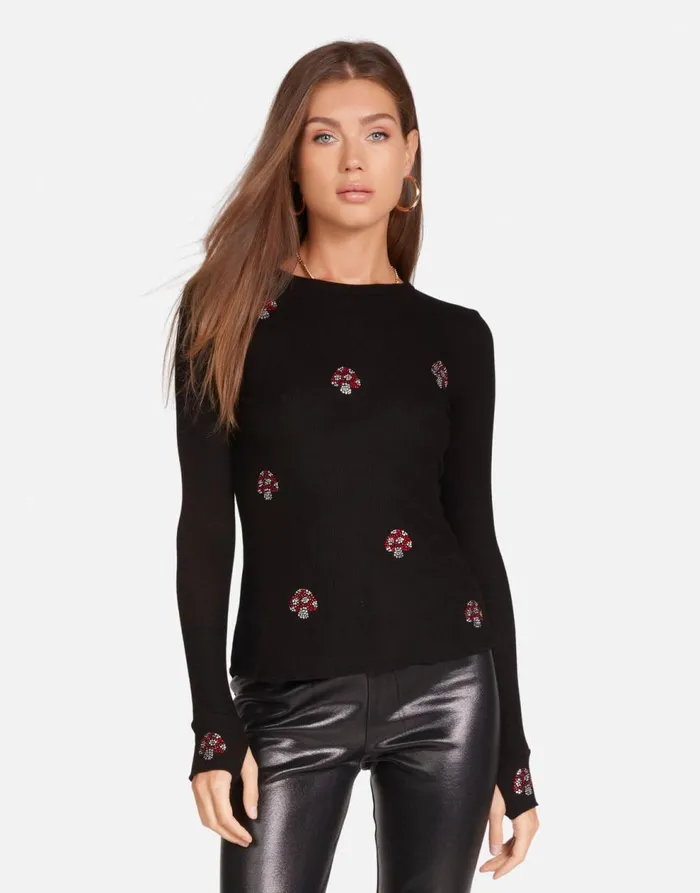 Women039s McKinley Crystal Mushrooms Black Lauren Moshi Long Sleeve