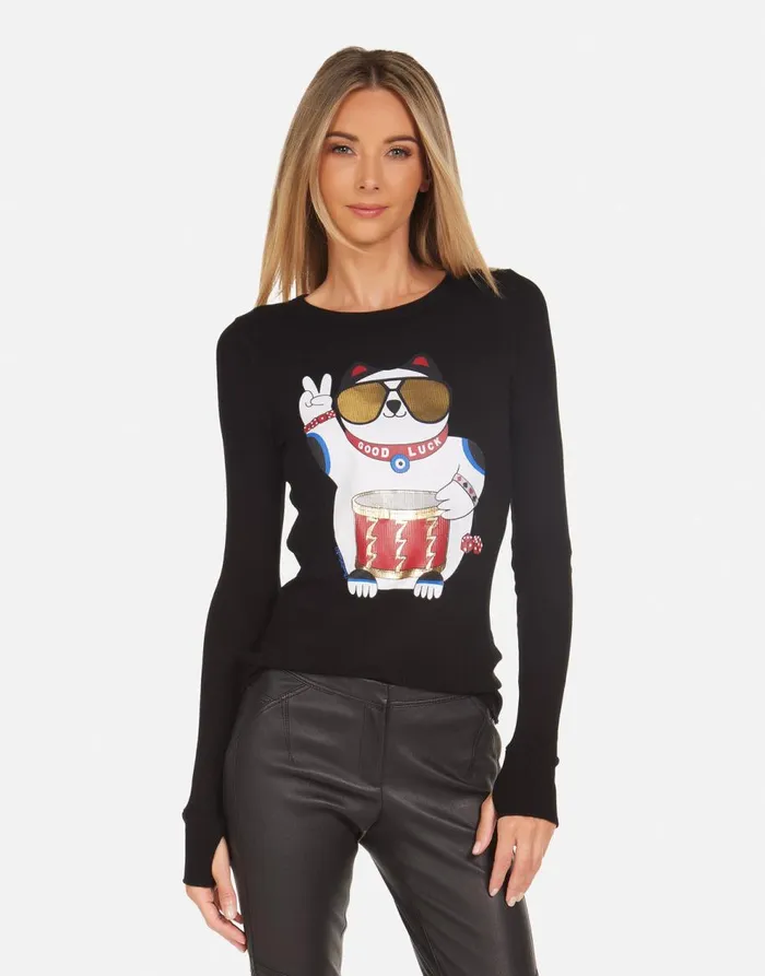 Women039s McKinley Lucky Cat Black Lauren Moshi Long Sleeve