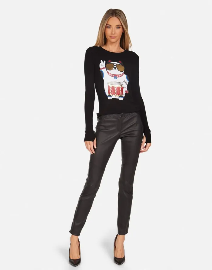 Women039s McKinley Lucky Cat Black Lauren Moshi Long Sleeve