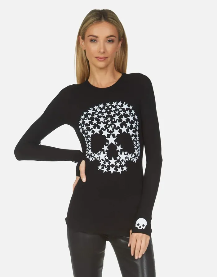 Women039s McKinley Star Skull Black Lauren Moshi Long Sleeve