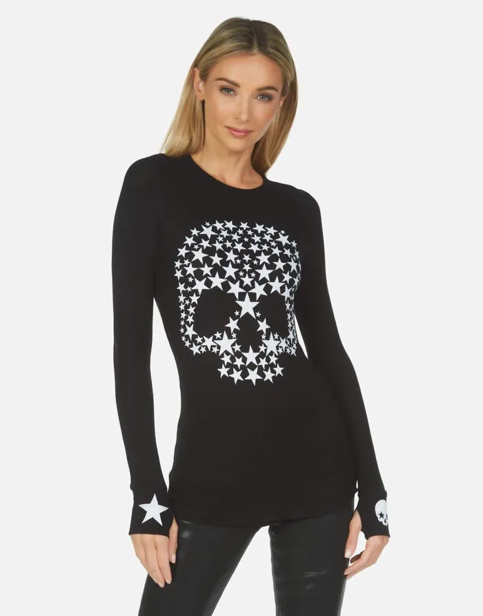 Women039s McKinley Star Skull Black Lauren Moshi Long Sleeve