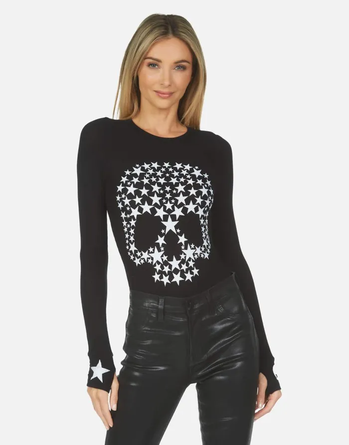 Women039s McKinley Star Skull Black Lauren Moshi Long Sleeve