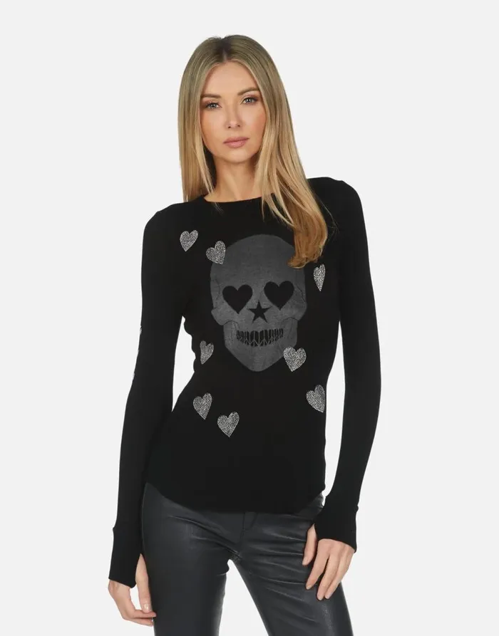 Women039s McKinley X Crystal Peace Love Skull Black Lauren Moshi Long Sleeve