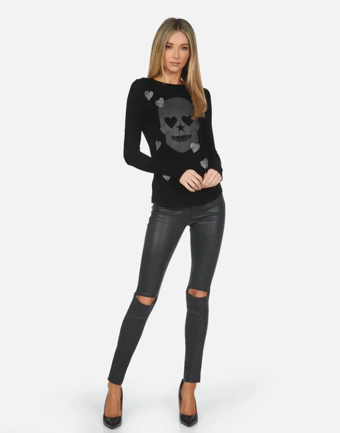 Women039s McKinley X Crystal Peace Love Skull Black Lauren Moshi Long Sleeve