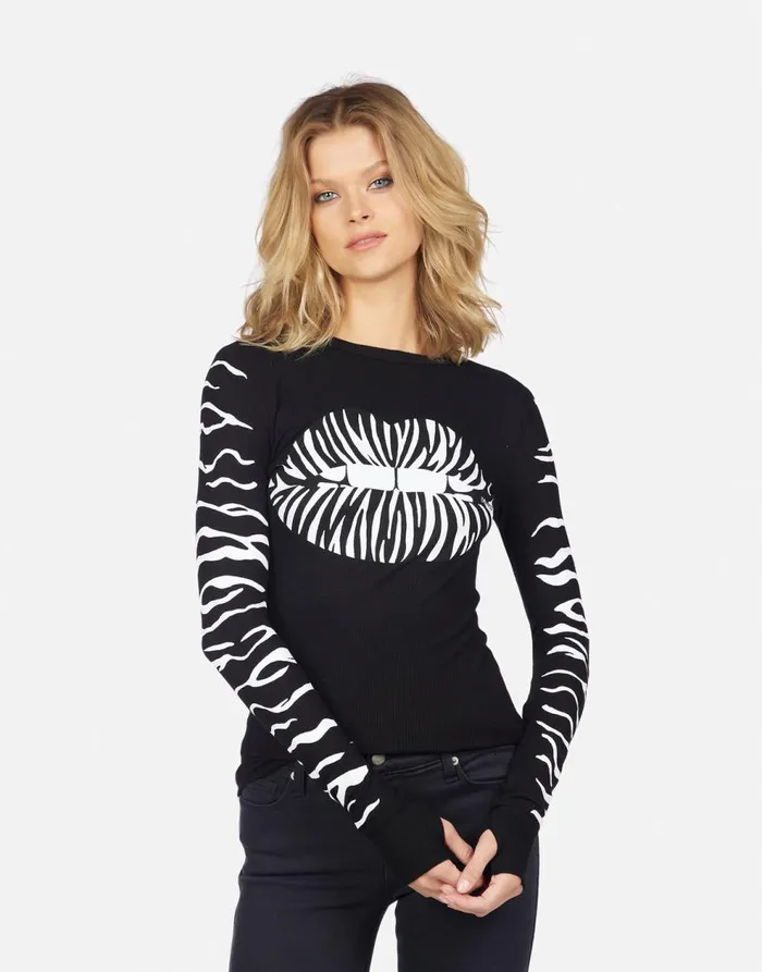 Women039s McKinley Zebra Lip Black Lauren Moshi Long Sleeve