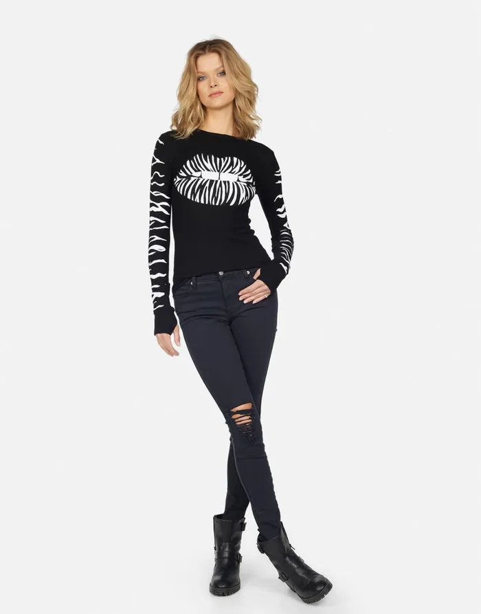 Women039s McKinley Zebra Lip Black Lauren Moshi Long Sleeve