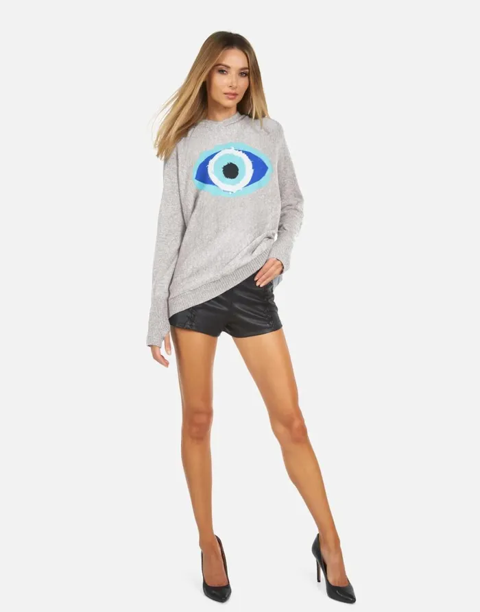 Women039s Namiko X Painted Evil Eye Heather Grey Lauren Moshi Long Sleeve
