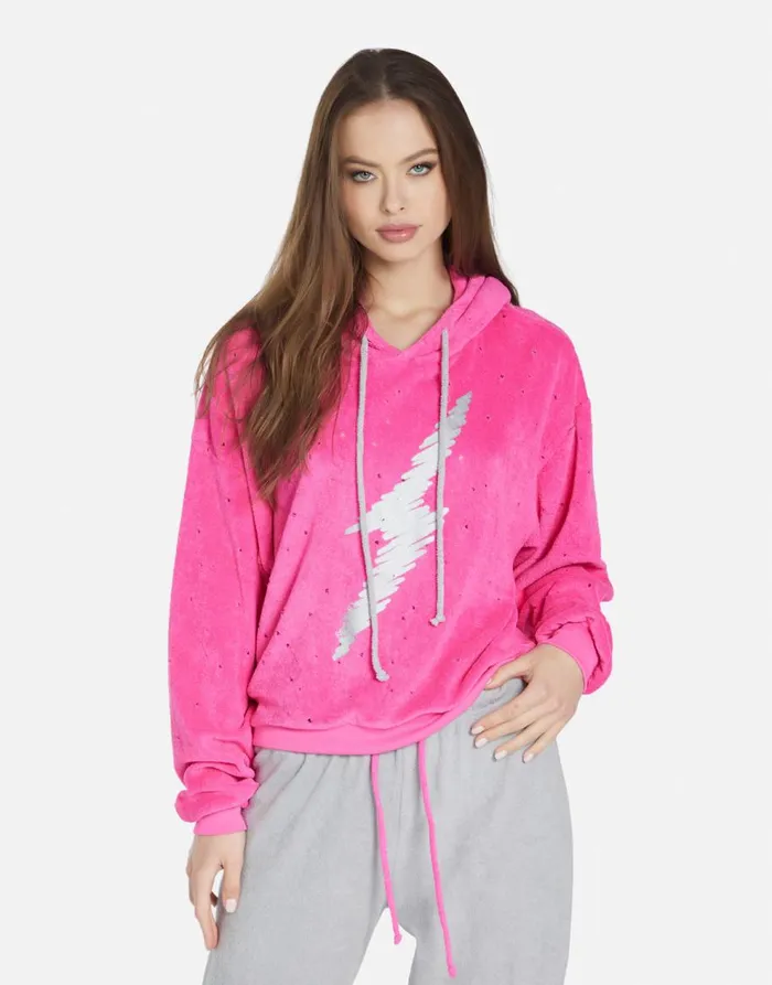 Women039s Nurys Scribble Lightning Bright Pink Silver Lauren Moshi Hoodies
