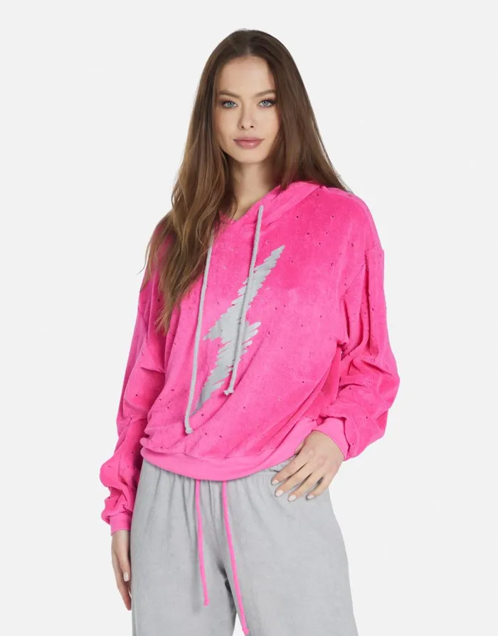 Women039s Nurys Scribble Lightning Bright Pink Silver Lauren Moshi Hoodies